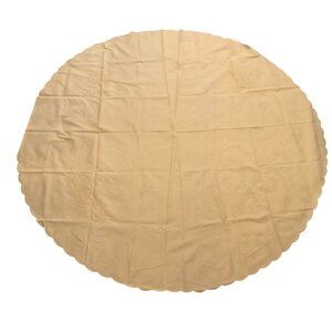 Vintage Yellow Round Embroidered Tablecloth 69" With Scalloped Edge